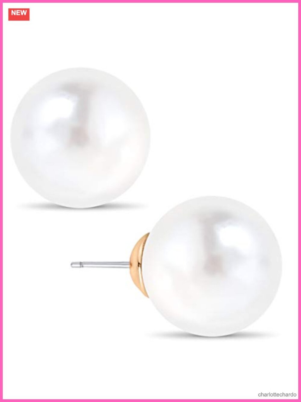 Simulated Pearl Stud Earrings - Hypoallergenic Stainless Steel Gold Tone Plated